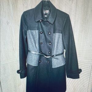 Victoria's Secret Black & Gray Double-Breasted Pea Coat with Belt